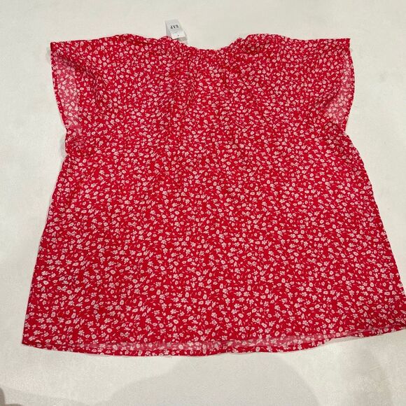 NWT GAP Red Floral Blouse Women’s Large Short Sleeve Lightweight Top - Picture 2 of 5